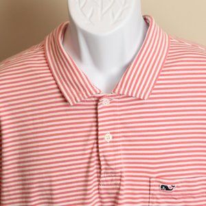 Vineyard Vines Men's white and pink striped short sleeve golf polo shirt XL